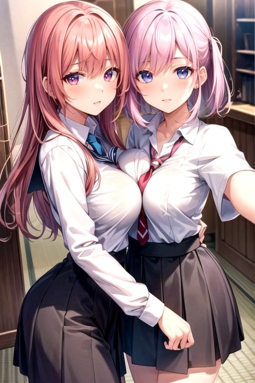 School Uniform, Japanese, Girls Hugging AI Porn