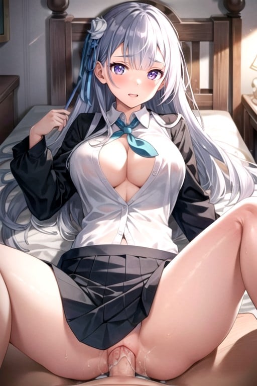 Rounded Breast, School Uniform, Bedroom AI Porn