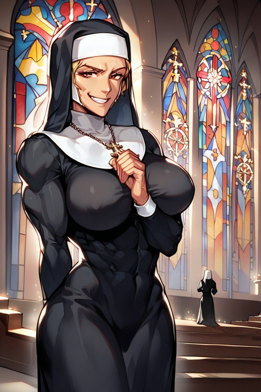 Muscular, Smirk, Nun AI Porn