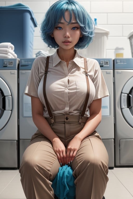 大きなお尻, Asian Girl, Sitting On A Wash MachineAIポルノ