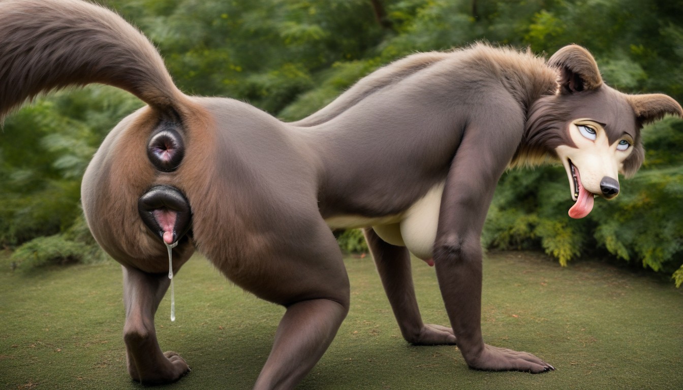 In A Dark Forest, Oily Genitals, Dark-brown Anus Furry AI Porn
