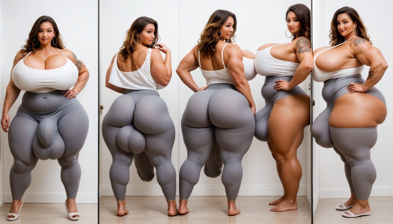 Thich Thighs, Holding Own Cock In Hand, Gigantic Bulge Shemale AI Porn