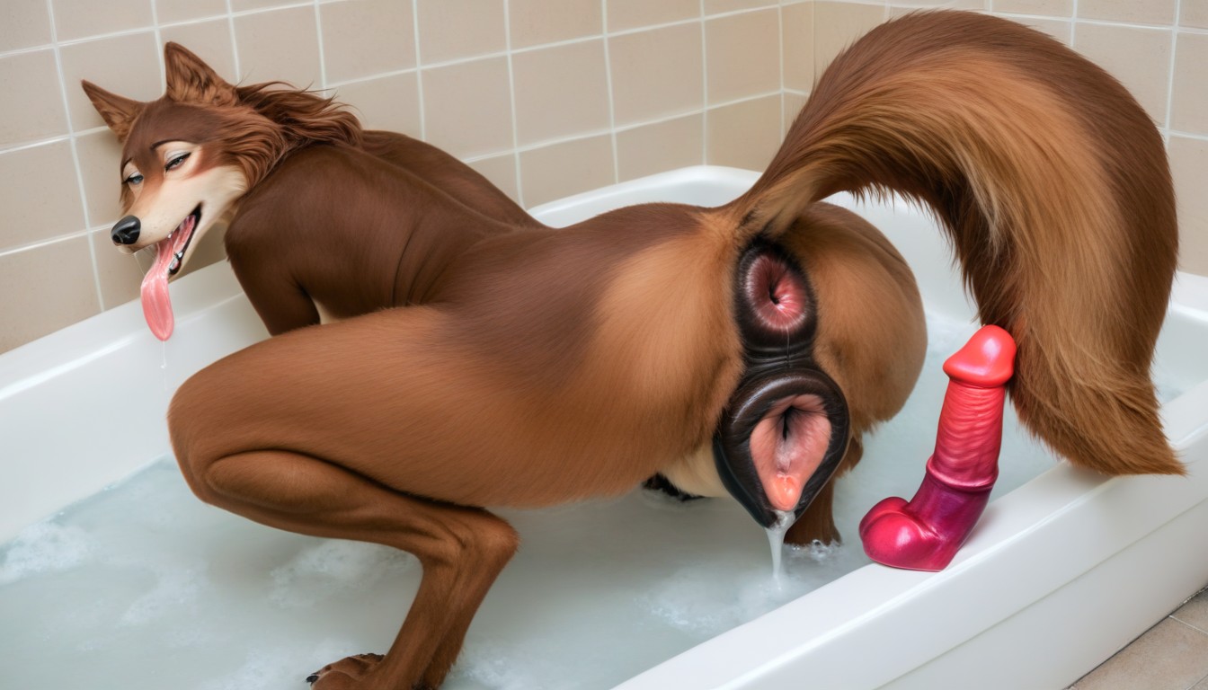 Dark-brown Pussy, Gigantic Anus, Bubbles Furry AI Porn