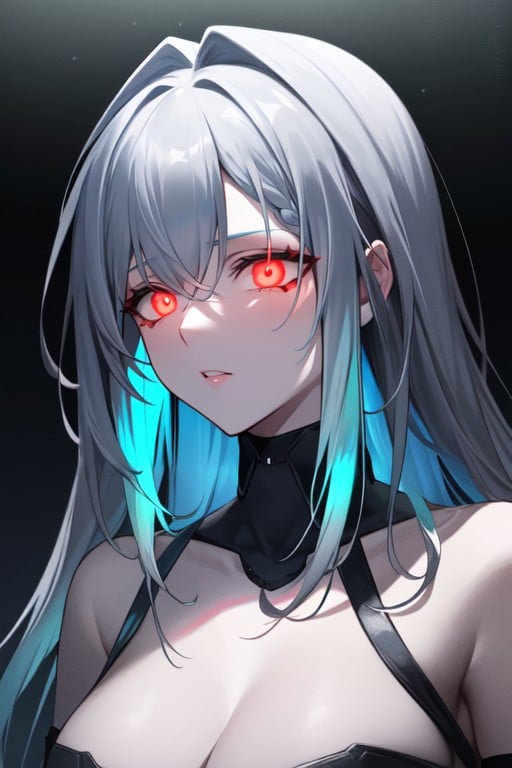 Glowing Hair, Ombre Hair Grey To Blue, Glowing EyesAI黄片