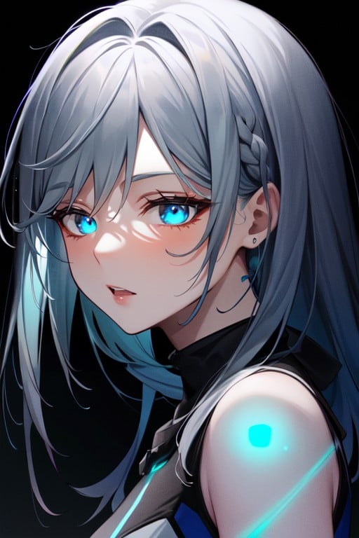 Night, Ombre Hair Grey To Blue, Glowing HairAIポルノ