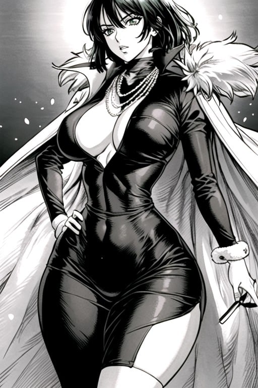 Underboob, Black & White Manga, Thighs Exposed AI Porn