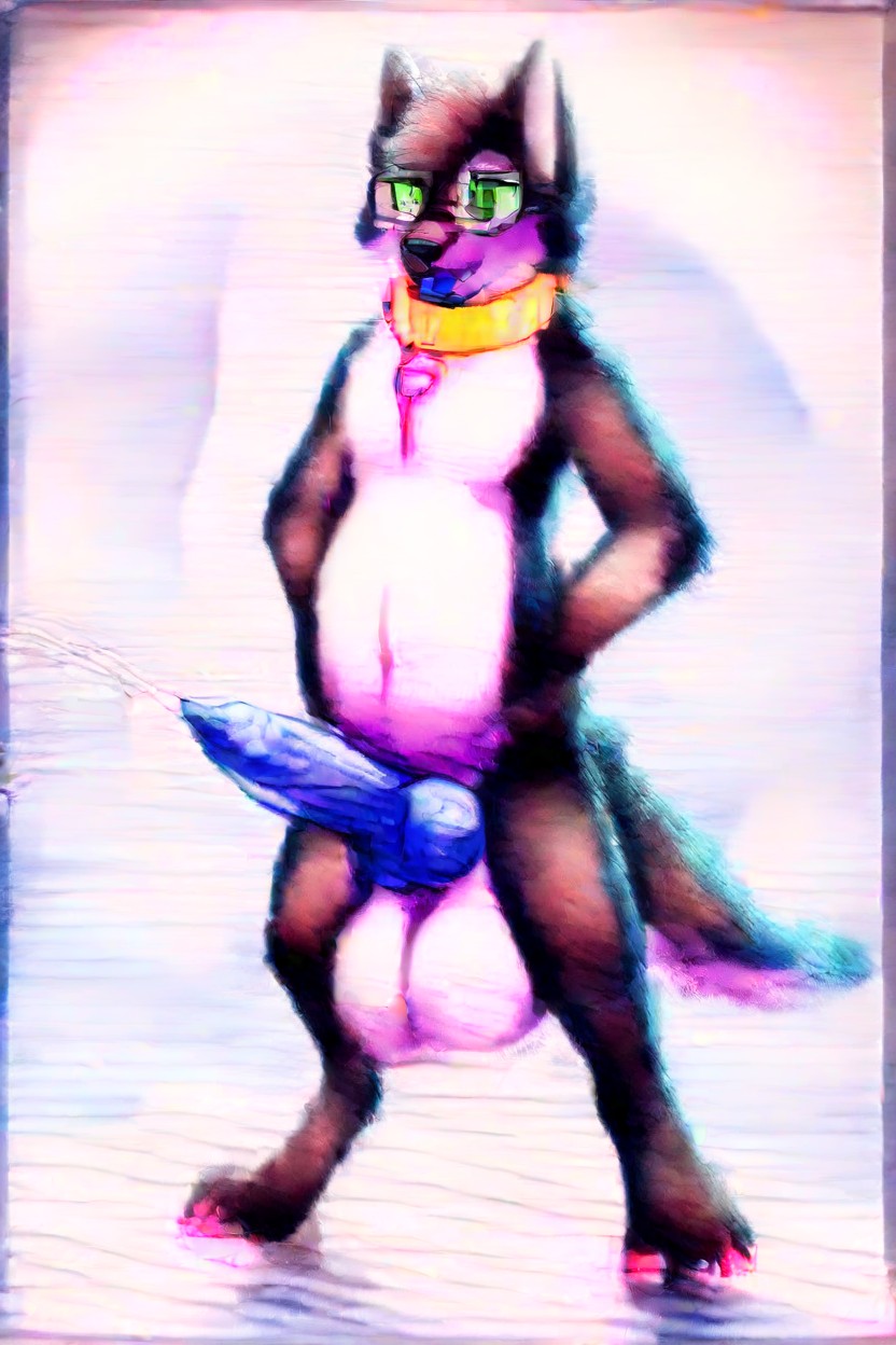 Half-closed Eyes, Black Pawpads, Blue Colored Penis One Male In Image Furry AI Porn