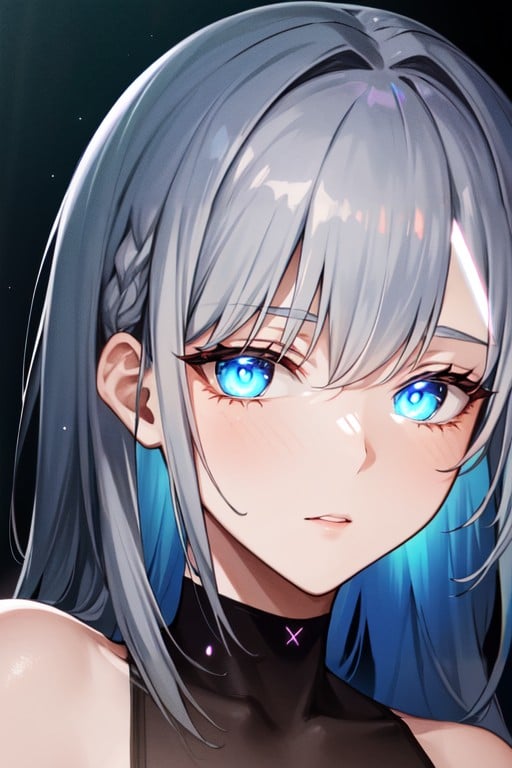 Night, Glowing Hair, Ombre Hair Grey To BluePorno AI