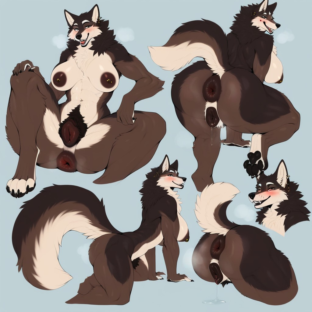 Dark-brown Crotch & Pussy, Nsfw, Wolf Furry AI Porn