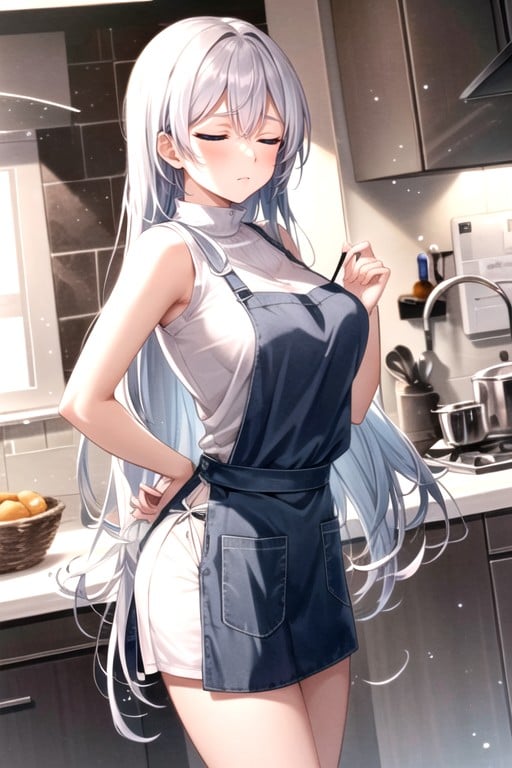 Apron, Long Length, White Hair AI Porn