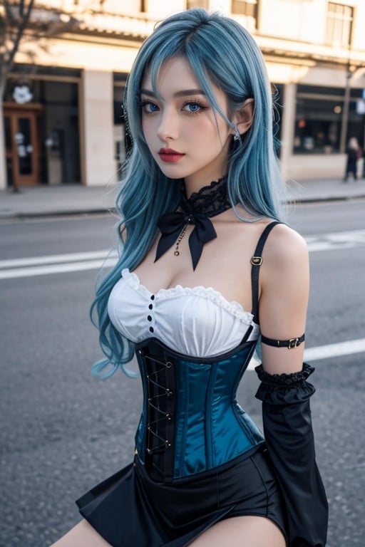 Steampunk, Cabelo Azul, Olhos Azuis Pornografia de IA