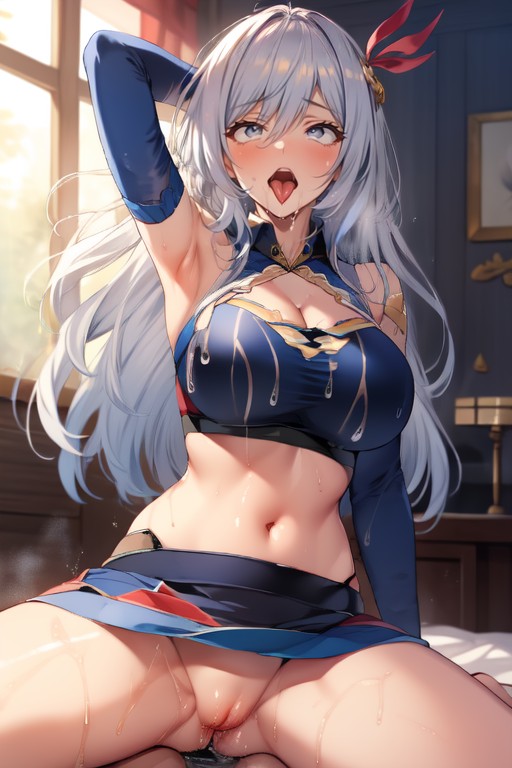 Dark Blue Eyes, Best Quality, Hand On HeadPorno AI