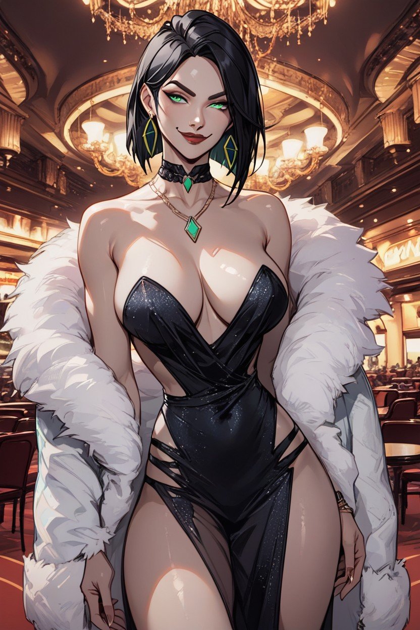 Black Hair, Green Eyes, Smug Expression AI Porn