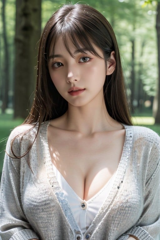 Bangs, Cardigan, Large Breast AI Porn