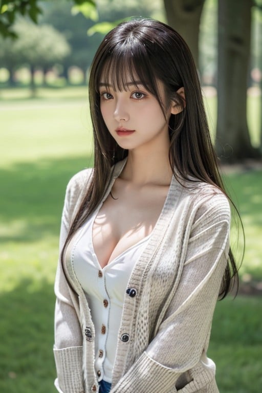 사이드뷰, Long Hair, CardiganAI 포르노