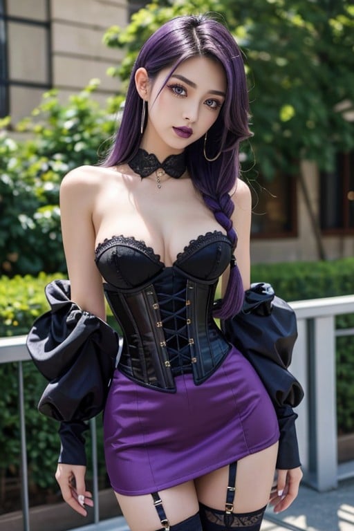 Steampunk, Foto Da Cintura, Cabelo Roxo Pornografia de IA