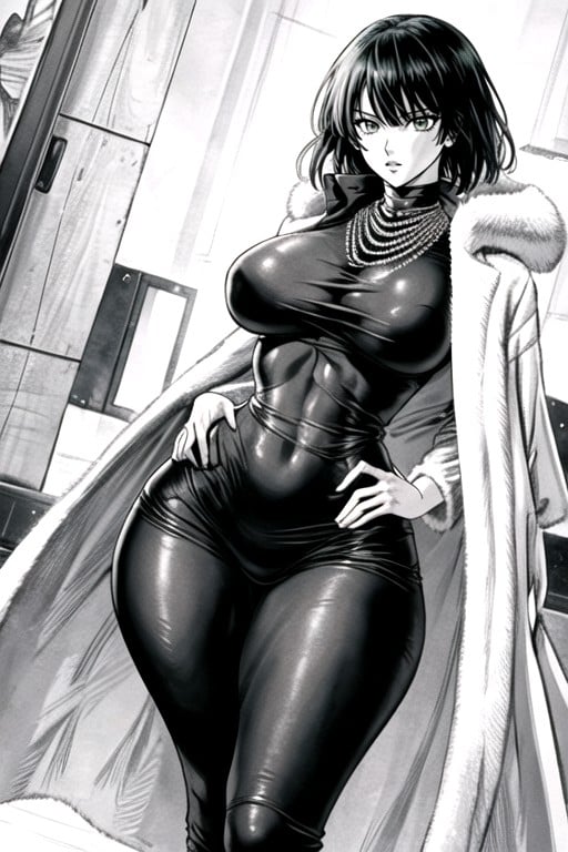 Long White Fur Coat, Manga (noir Et Blanc), Fubuki (one Punch Man)Porno IA