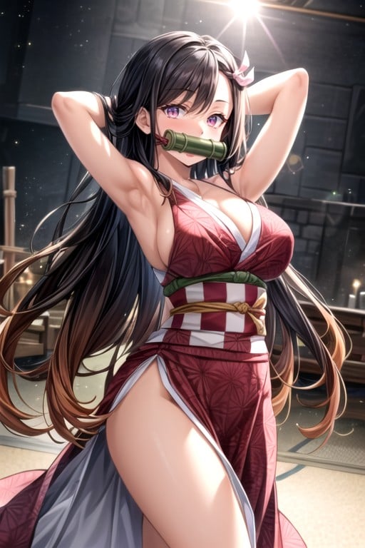 Kimono, Grinning, Arms Up AI Porn