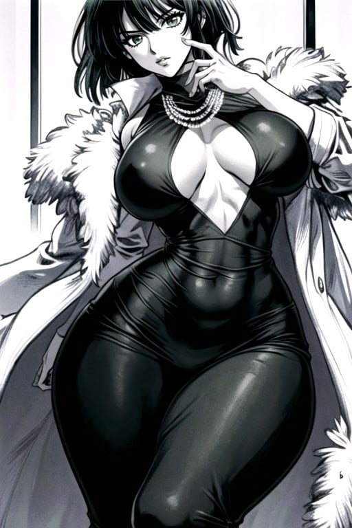 Fubuki (one Punch Man), Model, Long White Fur Coat AI Porn