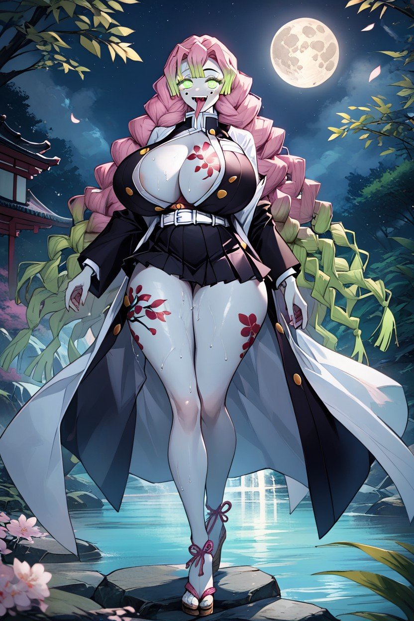 Large Rounded Breasts, Moon Behind, Octopus Tentacles For Hair AI Porn