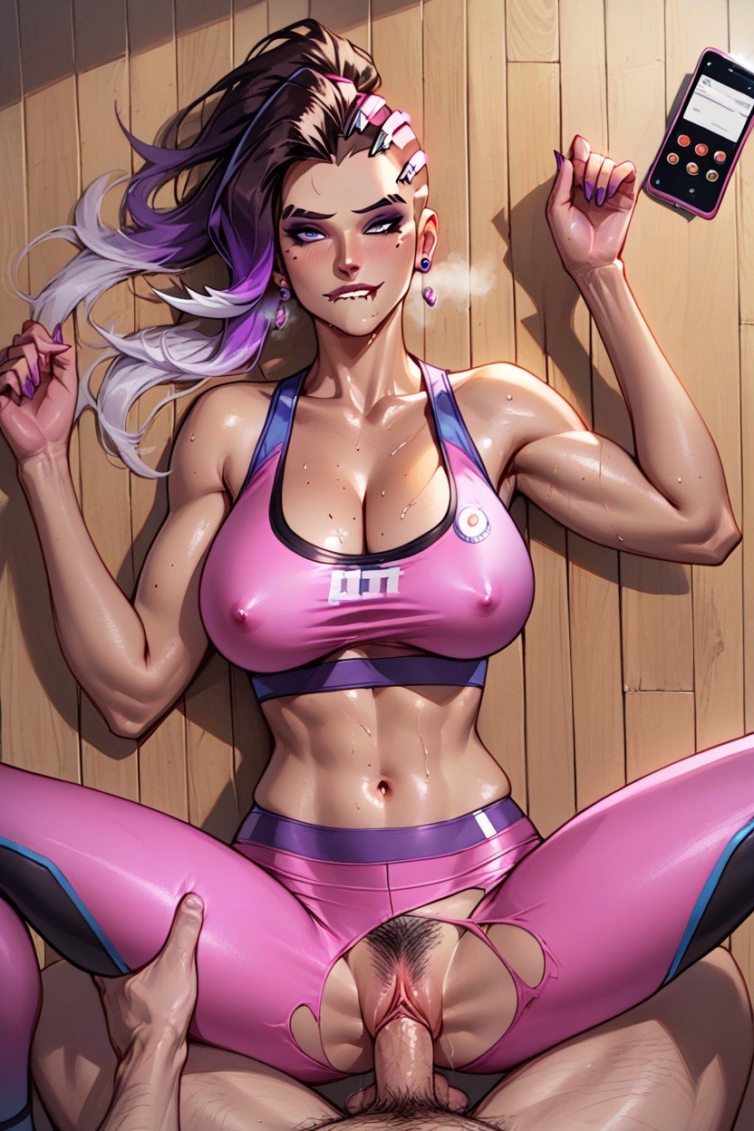 Sombra From Overwatch Being Fucked In The Gym, Mordre Sa Lèvre, Vêtements DéchirésPorno IA