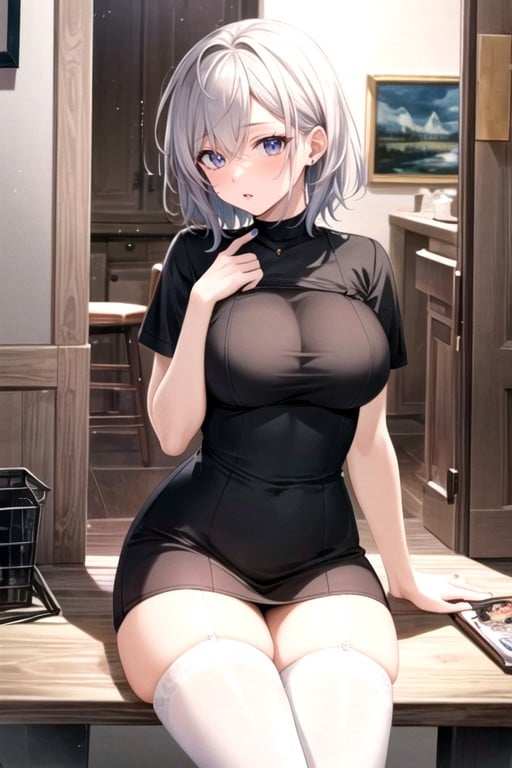 Stockings, White Grey Hair, Years Old Mature FemboyAIポルノ