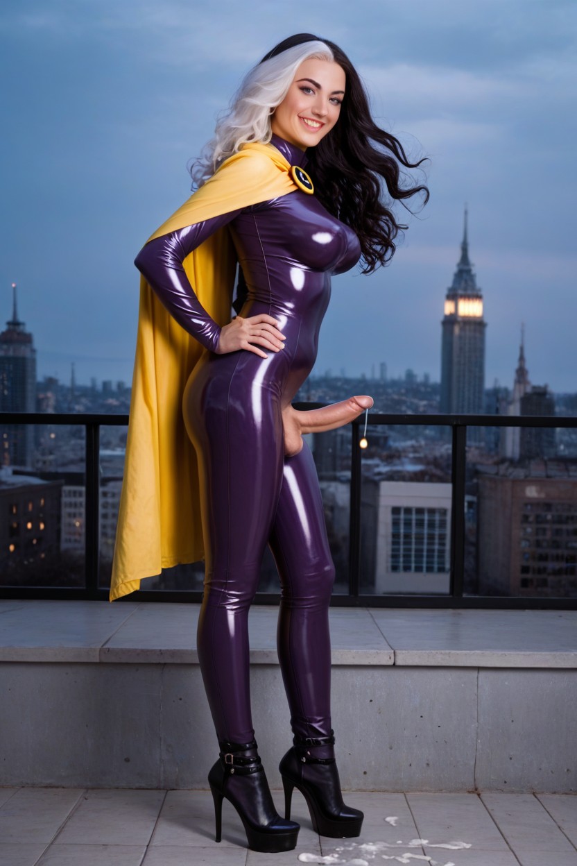 High Heels, Yellow Cape, Side View Shemale AI Porn