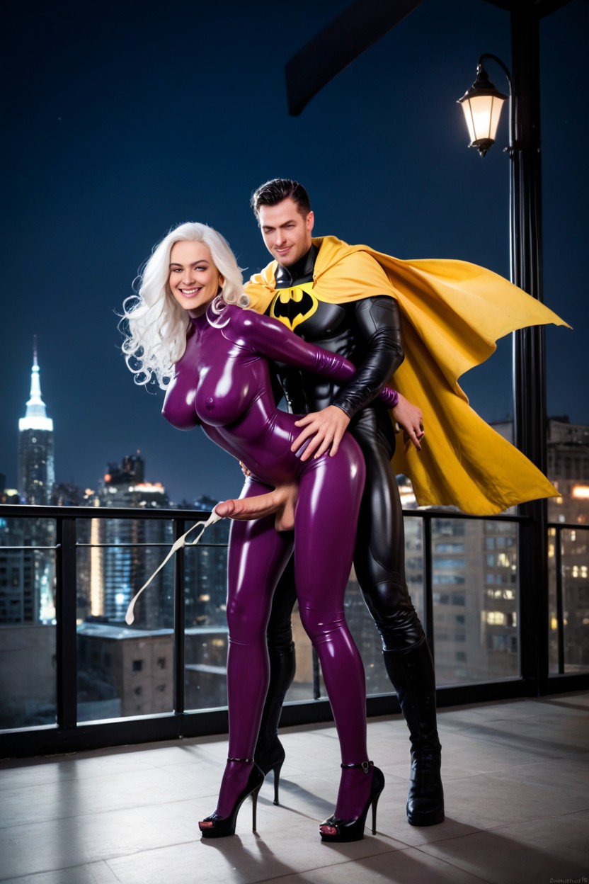 Smiling Flirting Face, X-men Rogue Hair, Mixed Color Two-toned Black Hair And White Hair Shemale AI Porn