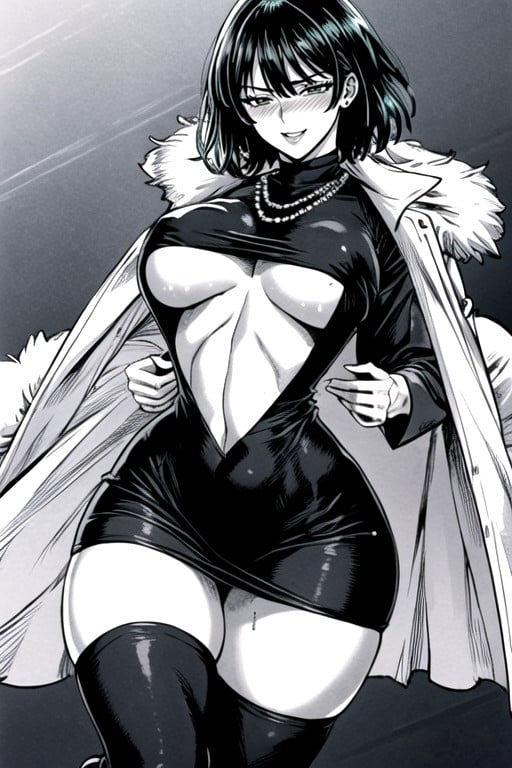 Green And Black Lace Dress, Black & White Manga, Model AI Porn