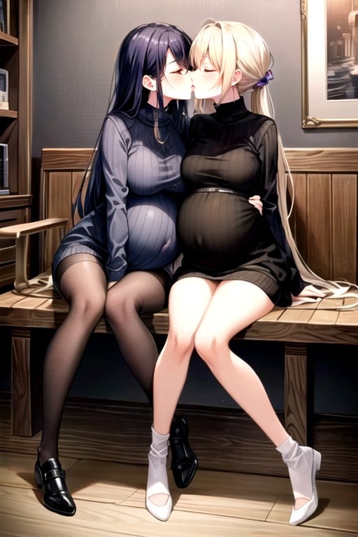 Sweater, Girls Kissing, Full Body AI Porn