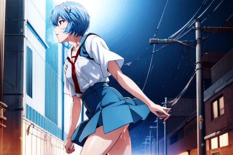 Walking Down The Street, Skinny Body, Blue HairPorno AI