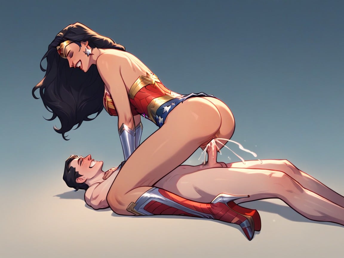 Short Guy Cumming, Wonder Woman Makes Him Cum, Wonder Woman With Slutty Grin AI Porn