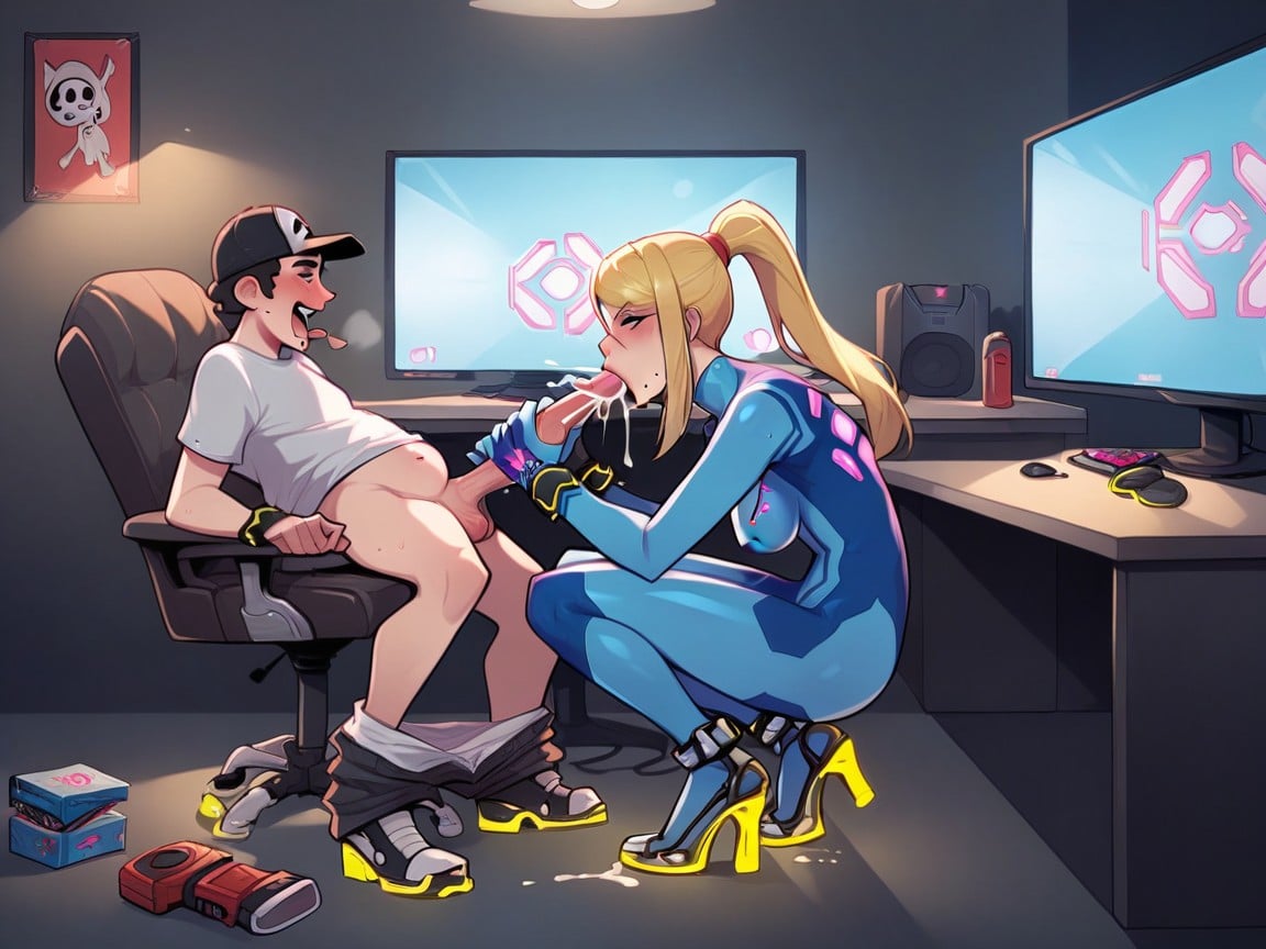 Samus Aran Seals The Deal With Sex, フルボディ, フェラチオ (第三者視点)AIポルノ