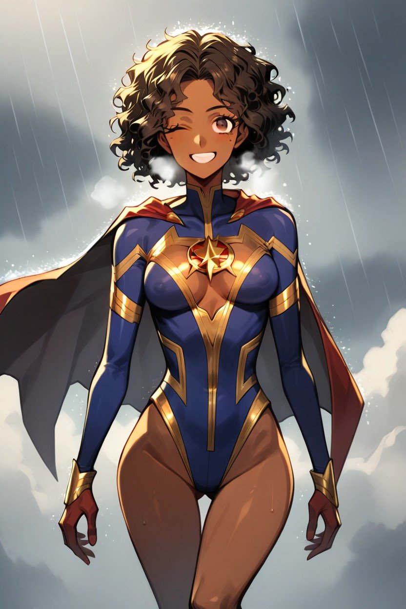 Dark Ebony Skin, Gold Superhero Clothes, RizadoPorno AI