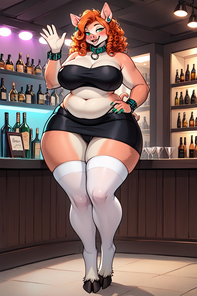Mini Skirt, Nightclub, Pig Snout Furry AI Porn