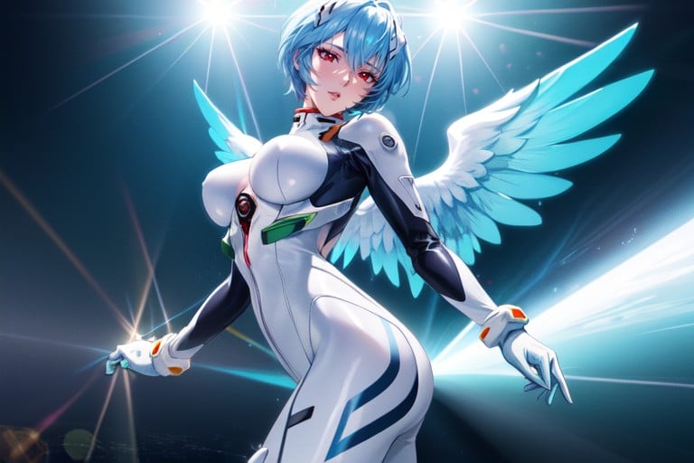 Blue Hair, Angel, White ClothesAIポルノ