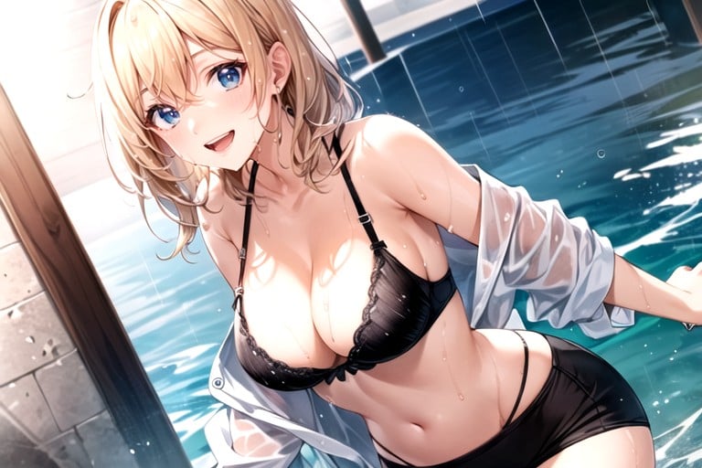 Oversized T-shirt, Wet Clothes, Blonde Hair AI Porn