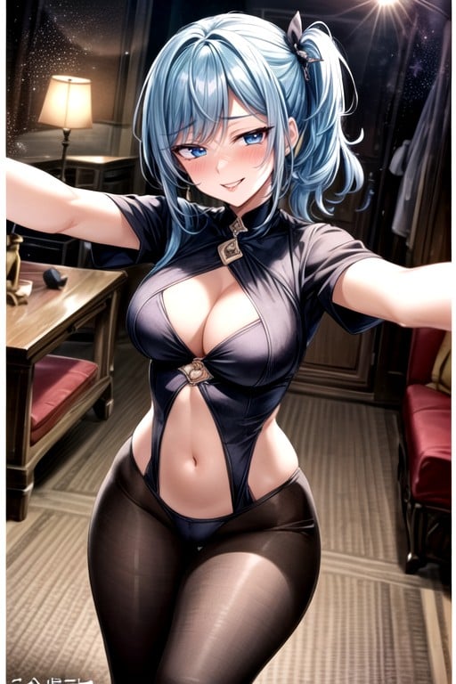 Narrow Waist, Mischievous (smiling While Blushing), Blue Eyes AI Porn