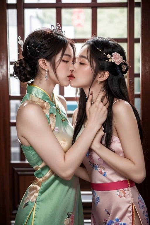 Flower Crown, Lesbians, Chinese Hanfu AI Porn