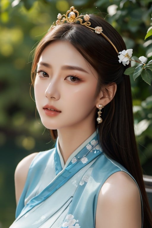 Chinese Hanfu, Earrings, Flower Crown AI Porn