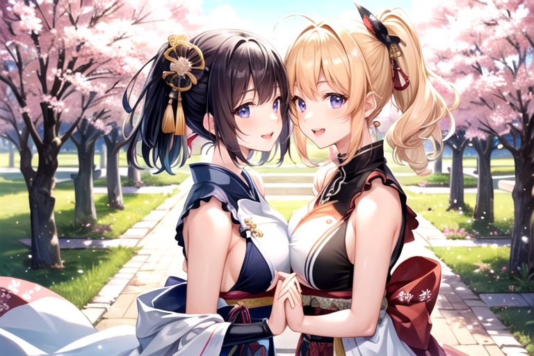 Cute, Samurai, Girls Hugging AI Porn