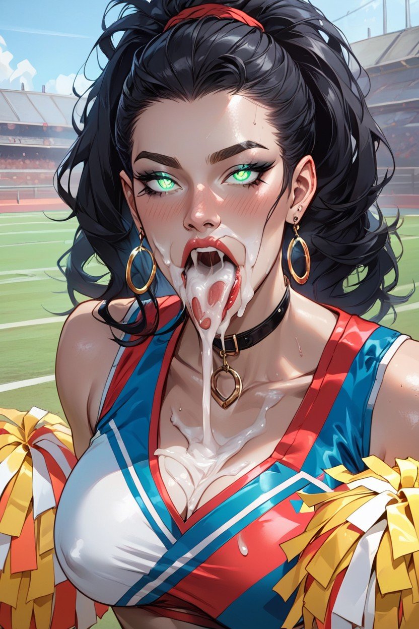 Green Eyes, Cheerleader, Tongue Out AI Porn