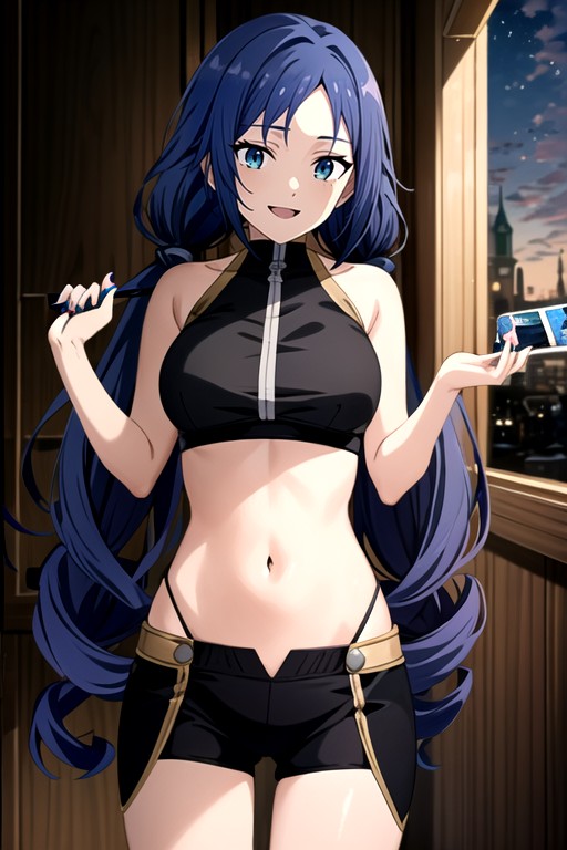 Navel Exposed, Blue Hair, Crop Top AI Porn