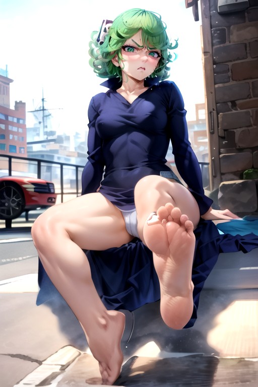 Tatsumaki (one Punch Man), Dégoûté, Sentada Mostrando Los PiesPorno AI