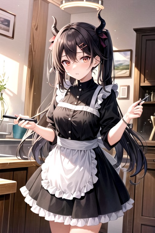 Twin Tail Hair, Black Uniform, Blue Archive Pornografia de IA