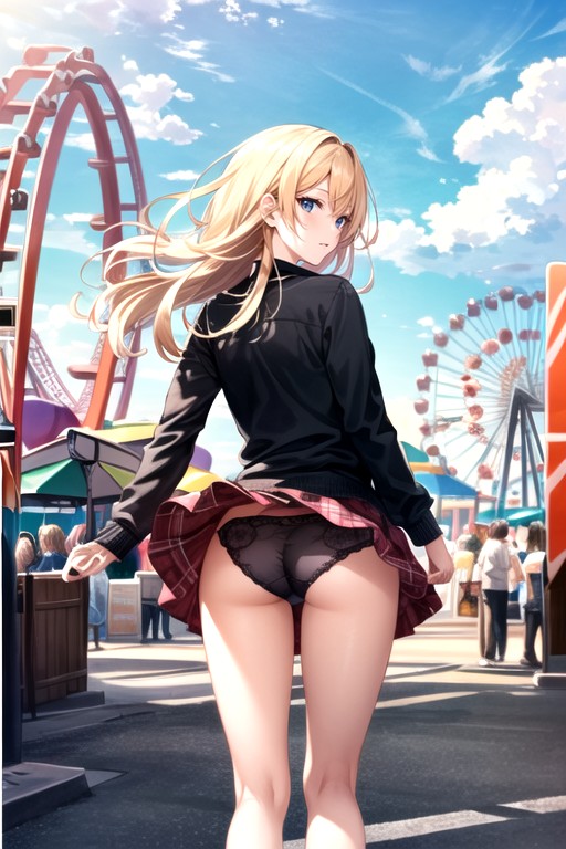 Blonde Hair, Bottom Up (upskirt), Amusement Park AI Porn