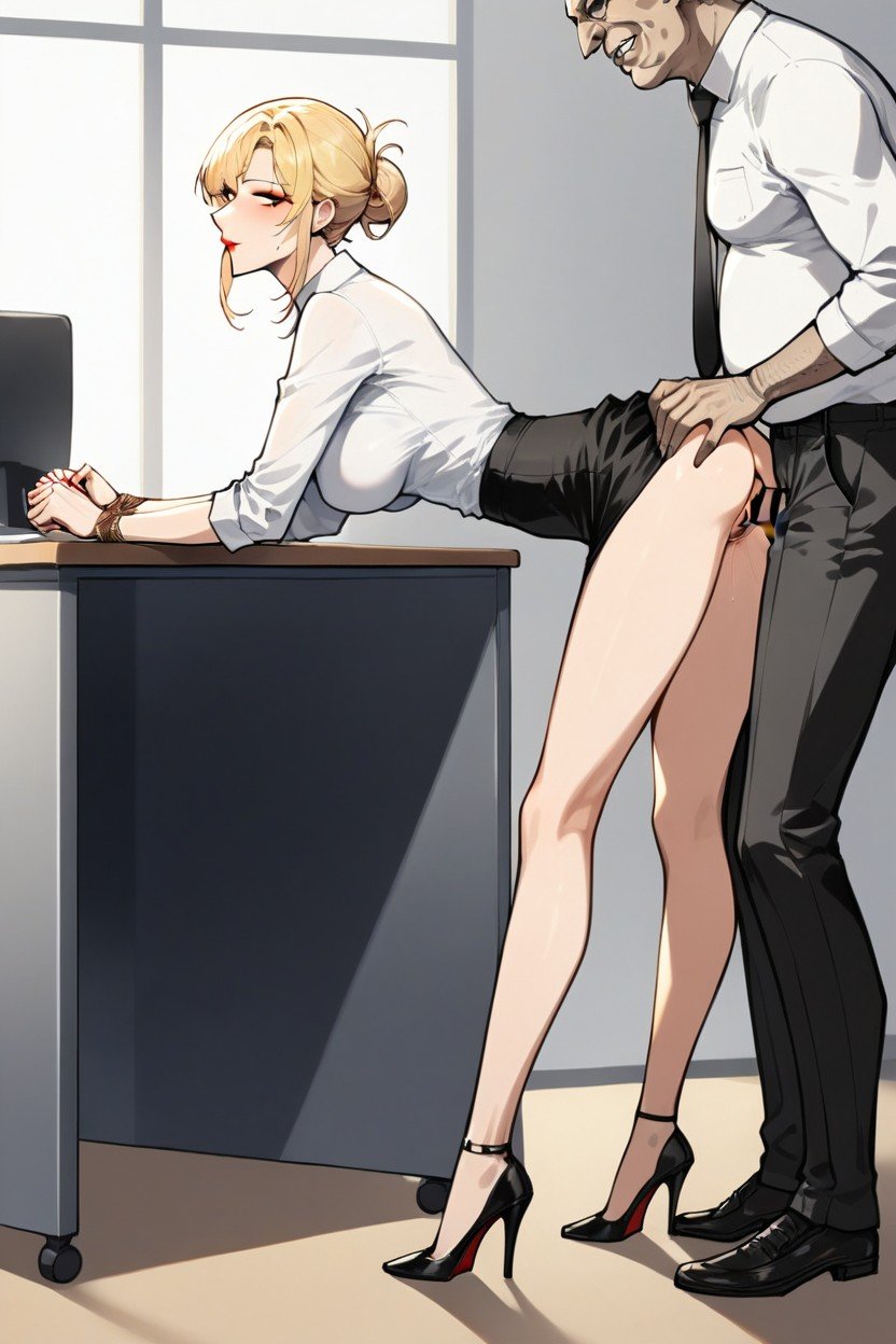 Breasts, Standing Near The Desk, In Japanese OfficeAI 포르노