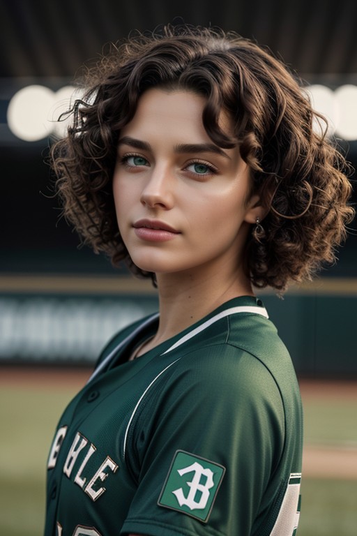 Cabello Permanentado, Uniforme De Béisbol, Ojos VerdesPorno AI