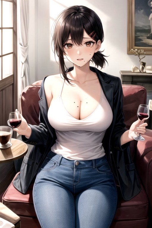 Living Room, Multi-person Gathering、wine Table 、kobeni、, Cleavage AI Porn