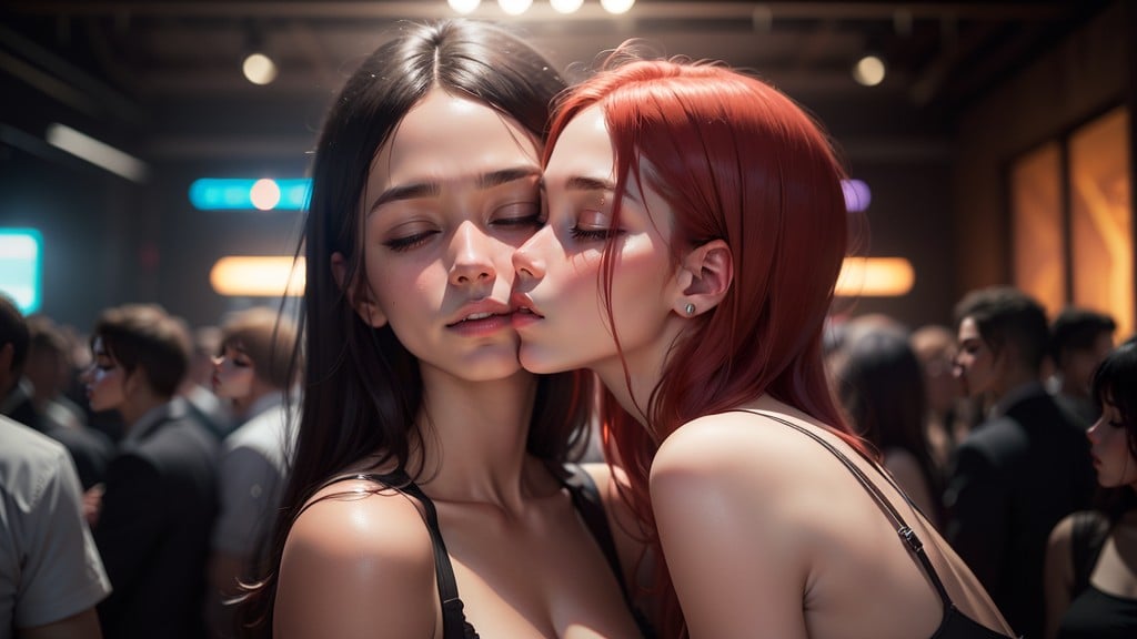 Kissing (1 Boy 1 Girl), Cinematic, Many People Around AI Porn